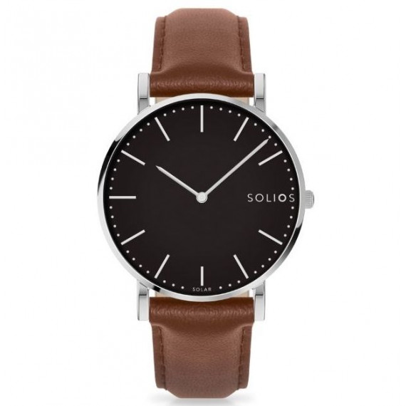 
									Solios Watch Solar Black | Brown Vegan Leather 40mm - Silver Case 